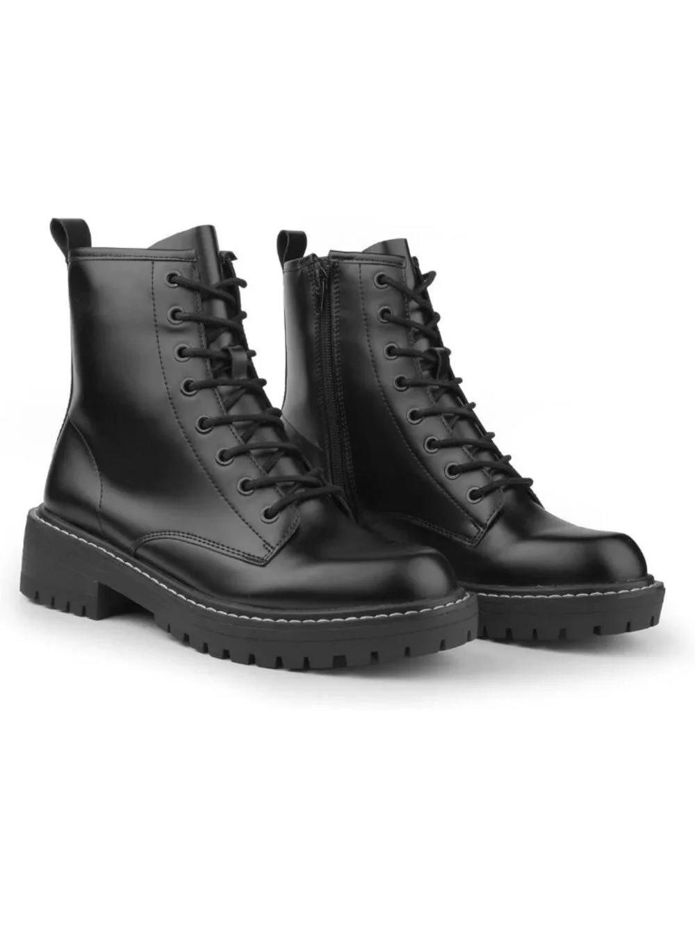 Chic Women's Ankle Booties - Casual 8-Eye Lace-Up Combat Boots with Side Zipper